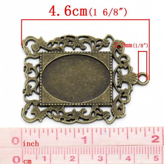 Picture of Zinc Based Alloy Cabochon Setting Pendants Rectangle Antique Bronze Hollow (Fits 25mm x 18mm) 4.6cm x 3.5cm, 10 PCs