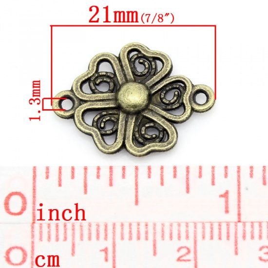 Picture of Connectors Findings Flower Heart Antique Bronze 21x15mm,50PCs