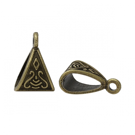 Picture of Bails Beads Triangle Antique Bronze Pattern Carved 15x10.5mm,100PCs