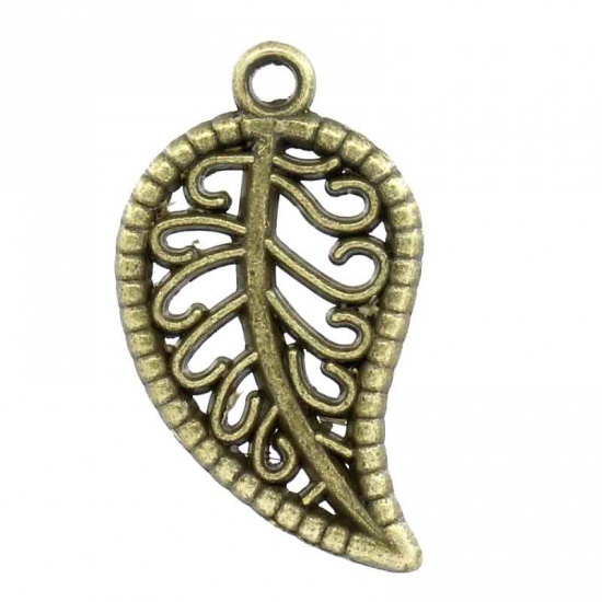 Image de Pendentifs en Alliage de Zinc Forme Feuille Fleurs Bronze antique, 19.0mm x 11.0mm, 100 Pièces