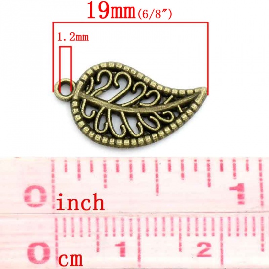 Image de Pendentifs en Alliage de Zinc Forme Feuille Fleurs Bronze antique, 19.0mm x 11.0mm, 100 Pièces