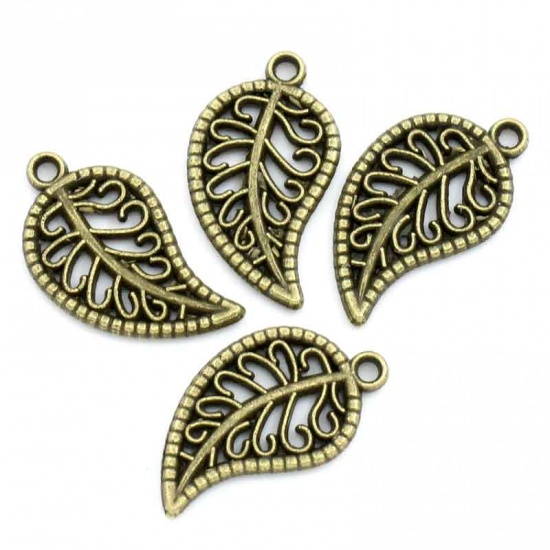 Image de Pendentifs en Alliage de Zinc Forme Feuille Fleurs Bronze antique, 19.0mm x 11.0mm, 100 Pièces