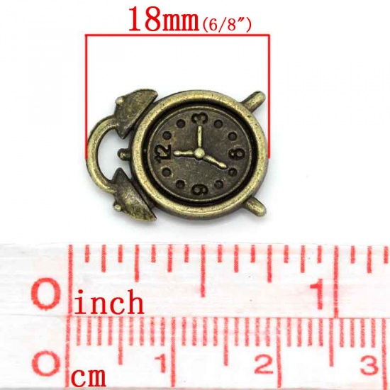 Immagine di Lega di Zinco Charm Ciondoli Orologio Tono del Bronzo Orologio Disegno 18.0mm x 13.0mm, 50 Pz