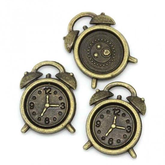 Immagine di Lega di Zinco Charm Ciondoli Orologio Tono del Bronzo Orologio Disegno 18.0mm x 13.0mm, 50 Pz