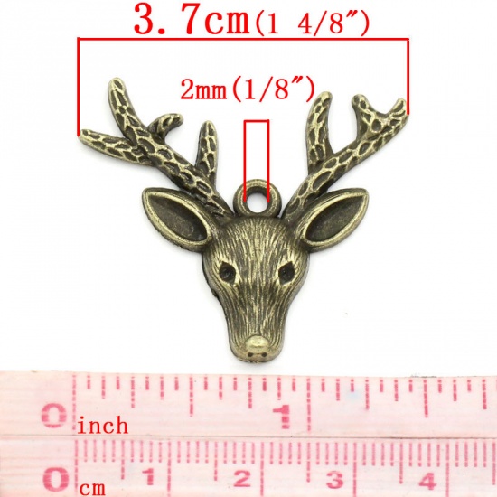 Immagine di Lega di Zinco Charm Ciondoli Cervo Tono del Bronzo Striscia Disegno 3.7cm x 3.1cm, 30 Pz