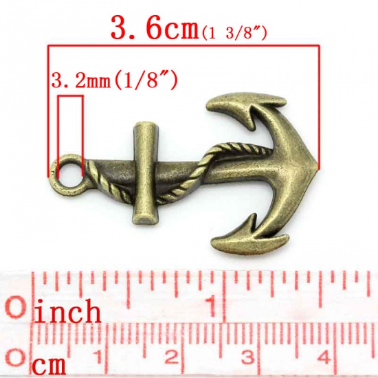 Picture of Zinc Based Alloy Anchor Pendants Antique Bronze 36mm(1 3/8") x 23mm( 7/8"), 20 PCs