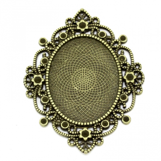 Immagine di Lega di Zinco Basi per Cabochon Abbellimenti Ovale Tono del Bronzo Addetti 4cm x 3cm ss11 Strass 6.8cm x 5.2cm, 5 Pz