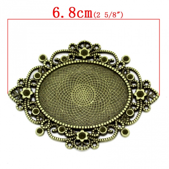Picture of Zinc Based Alloy Cabochon Setting Embellishments Oval Antique Bronze Flower Carved (Fits 4cm x 3cm, Can Hold ss11 Rhinestone) 6.8cm(2 5/8") x 5.2cm(2"), 5 PCs