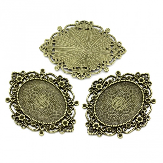 Image de Cabochons d'Embellissement en Alliage de Zinc Ovale Bronze Antique Fleur (Convenable à Cabochon 4cm x 3cm, Approprié à Strass ss11) 6.8cm x 5.2cm, 5 PCs