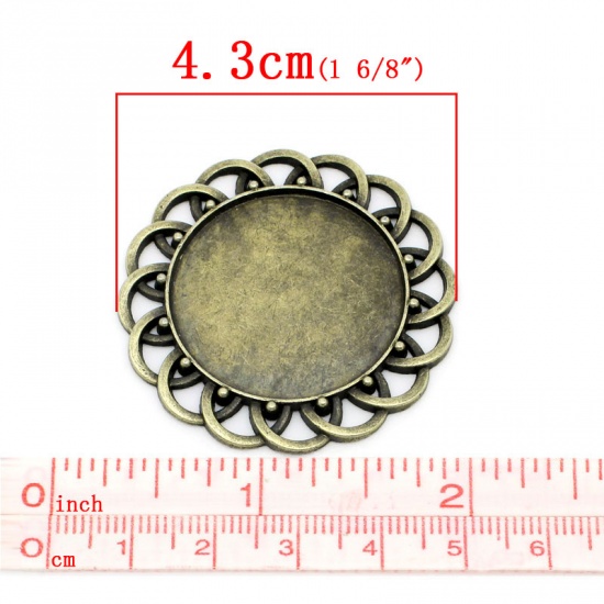 Image de Cabochon d'Embellissement en Alliage de Zinc Rond Antique Bronze (Convenable à Cabochon 3cm Dia) Fleur Creux 4.3cm Dia, 10 PCs