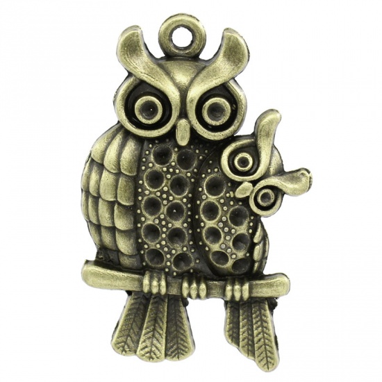 Picture of Zinc Based Alloy Halloween Pendants Owl Animal Antique Bronze (Can Hold ss7 Rhinestone) 43mm(1 6/8") x 28mm(1 1/8"), 10 PCs