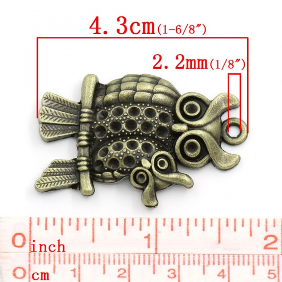 Picture of Zinc Based Alloy Halloween Pendants Owl Animal Antique Bronze (Can Hold ss7 Rhinestone) 43mm(1 6/8") x 28mm(1 1/8"), 10 PCs
