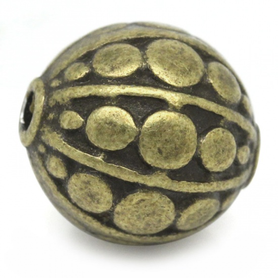 Picture of Spacer Beads Round Ball Antique Bronze Stripe & Dot Carved 10x9mm,Hole:Approx 1.5mm.30PCs