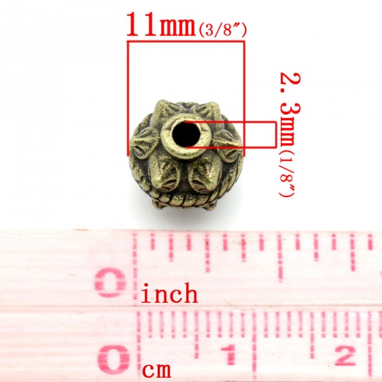 Picture of Spacer Beads Drum Antique Bronze Pattern Carved 11x10mm,Hole:Approx 2.3mm.30PCs