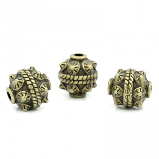 Picture of Spacer Beads Drum Antique Bronze Pattern Carved 11x10mm,Hole:Approx 2.3mm.30PCs