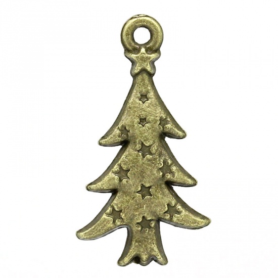 Picture of Charm Pendants Christmas Tree Antique Bronze 26x14mm,50PCs
