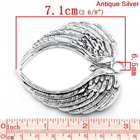 Picture of Zinc Based Alloy Connectors Findings Heart Antique Silver Angel Wing Carved 6.9cm x6.6cm, 3 PCs