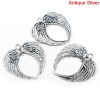 Picture of Zinc Based Alloy Connectors Findings Heart Antique Silver Angel Wing Carved 6.9cm x6.6cm, 30 PCs