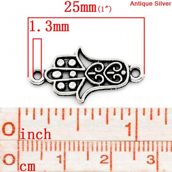 Image de Connecteurs de bijoux en Alliage de Zinc Forme Paume Argent vieilli Main 25mm x 13mm, 50 Pièces