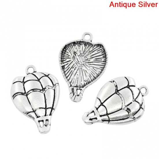 Picture of Zinc Based Alloy Charms Travel Fire Balloon Antique Silver Stripe Carved 25mm(1") x 17mm( 5/8"), 50 PCs