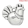 Bild von Zinklegierung Charm Anhänger Huhn Tier Antik Silber,mit Streifen Muster, 13mm x 12mm, 50 Stücke