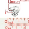 Bild von Zinklegierung Charm Anhänger Huhn Tier Antik Silber,mit Streifen Muster, 13mm x 12mm, 50 Stücke