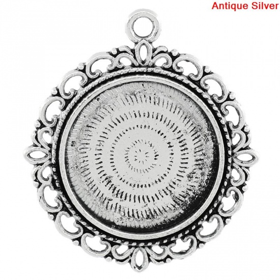 Immagine di Lega di Zinco Charm Ciondoli Tondo Argento Antico 24mm 4.3cm x 3.8cm, 10 Pz