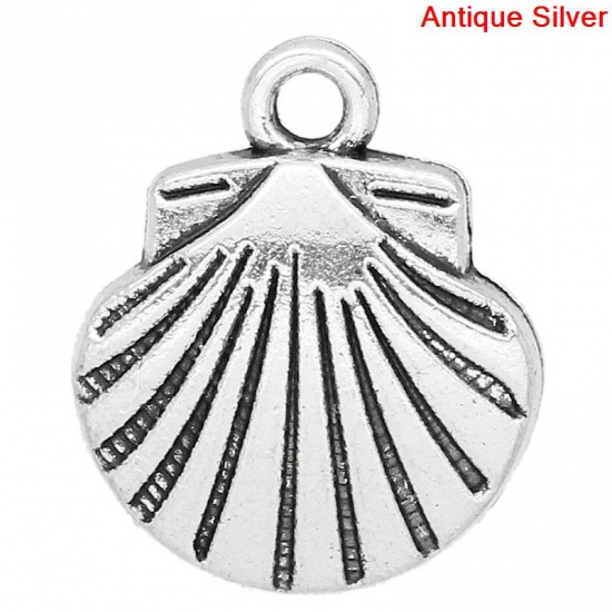 Picture of Zinc Based Alloy Charms Shell Antique Silver Color Stripe 17mm x 15mm, 800 PCs/1000g