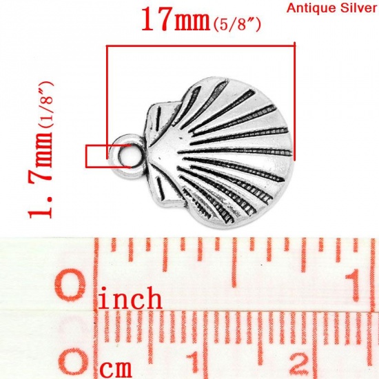 Изображение Цинковый Сплав Подвески Перламутр Античное Серебро С Полосами 17мм x 15мм, 800 ШТ