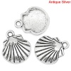Picture of Zinc Based Alloy Charms Shell Antique Silver Color Stripe 17mm x 15mm, 800 PCs/1000g