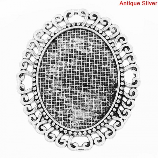 Immagine di Lega di Zinco Ciondoli Ovale Argento Antico Basi per Cabochon Addetti 4cm x 3cm 5.7cm x 4.8cm, 5 Pz