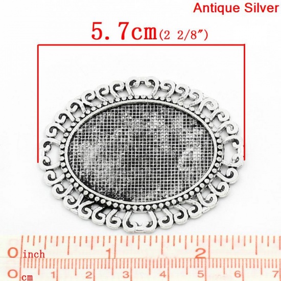 Picture of Zinc Based Alloy Cabochon Settings Connectors Oval Antique Silver (Fits 4cm x 3cm) 5.7cm(2 2/8") x 4.8cm(1 7/8"), 5 PCs