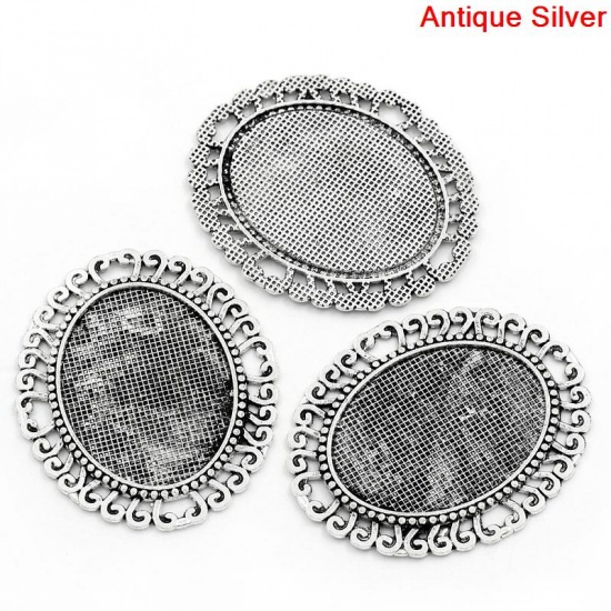 Immagine di Lega di Zinco Ciondoli Ovale Argento Antico Basi per Cabochon Addetti 4cm x 3cm 5.7cm x 4.8cm, 5 Pz