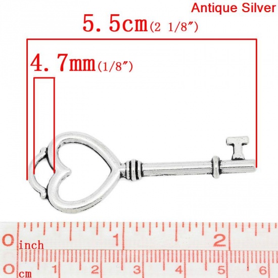 Picture of Charm Pendants Heart Key Antique Silver 5.5x2cm,10PCs