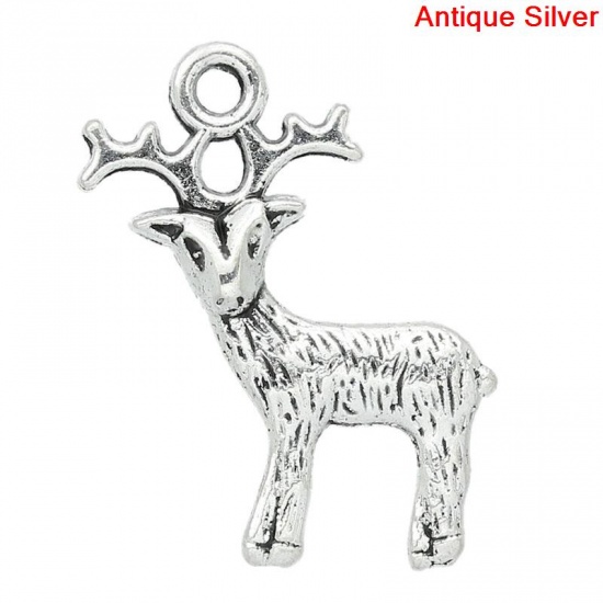 Picture of Zinc Metal Alloy Charm Pendants Deer Animal Antique Silver 24mm(1") x 19mm(6/8"), 50 PCs