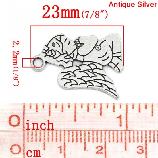 Picture of Zinc Metal Alloy Charm Pendants Praying Angel Antique Silver 23mm( 7/8") x 17mm( 5/8"), 50 PCs