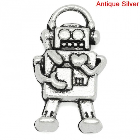 Picture of Charm Pendants Robot Antique Silver 17mm x 10mm( 5/8"x 3/8"),50PCs