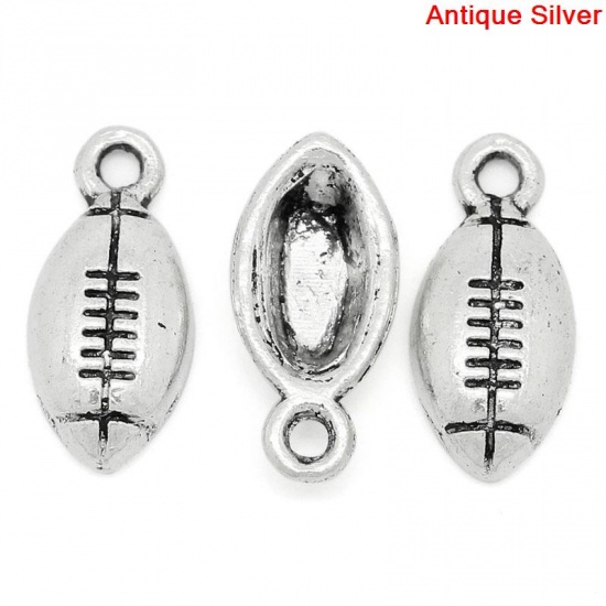 Picture of Zinc Based Alloy Sport Charms Football Antique Silver Color 15mm x 7mm, 200 PCs