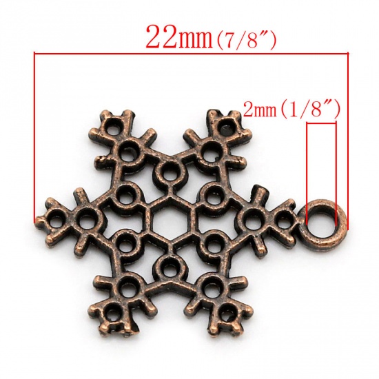 Picture of Zinc Metal Alloy Charm Pendants Christmas Snowflake Antique Copper Hollow 22mm x17mm( 7/8" x 5/8"), 100 PCs