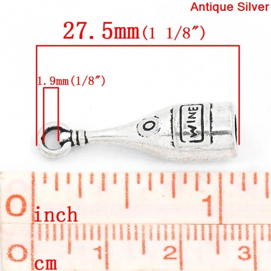 Picture of Zinc Based Alloy Charms Wine Bottle Antique Silver Message "Wine" Carved 27.5mm x 8mm(1 1/8"x 3/8"), 20 PCs