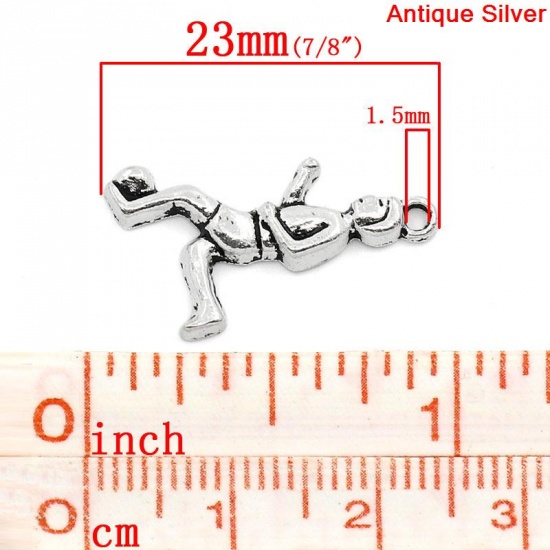 Immagine di Lega di Zinco Sport Ciondoli Atleta Argento Antico 23mm x 13mm , 50 Pz