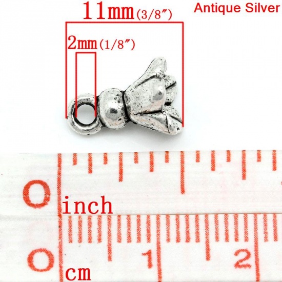 合金 チャームペンダント フラワー 銀古美 11.0mm x 8.0mm、 50 PCs  の画像