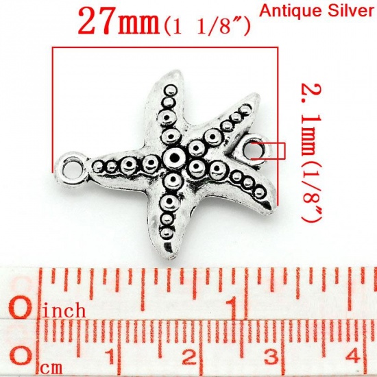 Image de Bijoux d'Océan Connecteurs de bijoux en Alliage de Zinc Forme Etoile de mer Argent vieilli à pois 27mm x 25mm, 10 Pcs