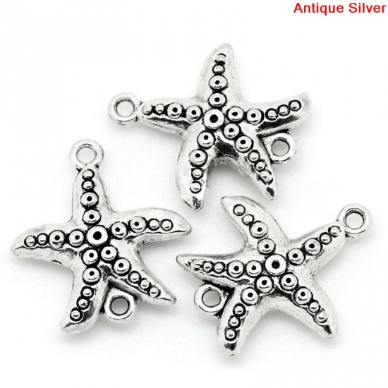 Image de Bijoux d'Océan Connecteurs de bijoux en Alliage de Zinc Forme Etoile de mer Argent vieilli à pois 27mm x 25mm, 10 Pcs