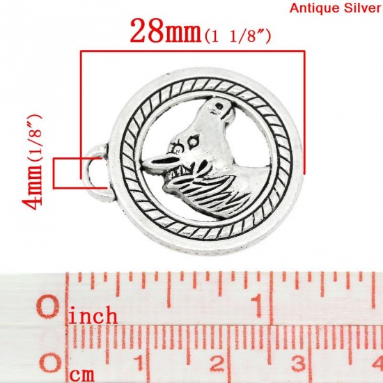 Image de Pendentifs en Alliage de Zinc Animal Rond Argent Vieilli Cheval 28mm x 25mm, 10 Pcs