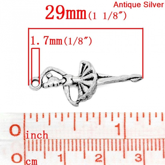 Picture of Zinc Based Alloy Charms Ballet Dancing Girl Antique Silver 29mm x 12mm(1 1/8"x 4/8"), 50 PCs