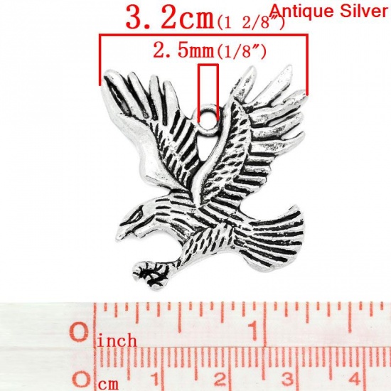 Image de Pendentifs en Alliage de Zinc Animal Aigle Rayées Argent Vieilli 3.5cm x 3.2cm, 20 Pcs