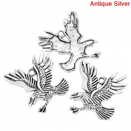 Image de Pendentifs en Alliage de Zinc Animal Aigle Rayées Argent Vieilli 3.5cm x 3.2cm, 20 Pcs