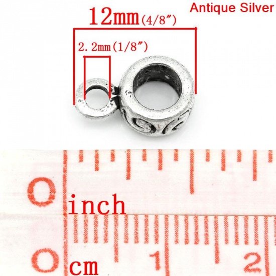 Immagine di Lega di Zinco Manico Perline Tondo Argento Antico Spirale Disegno Adatto Braccialetto Europeo 4.8mm 2.2mm 12mm x 8mm, 100 Pz