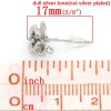 Picture of Brass Ear Post Stud Earrings Findings Flower Silver Tone W/ Loop 17mm( 5/8") x 10mm( 3/8"), Post/ Wire Size: (20 gauge), 10 PCs